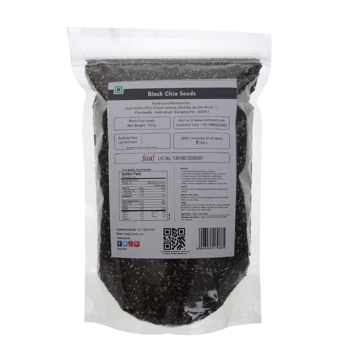NUTRIWISH Chia Seeds - Premium, 750 gm