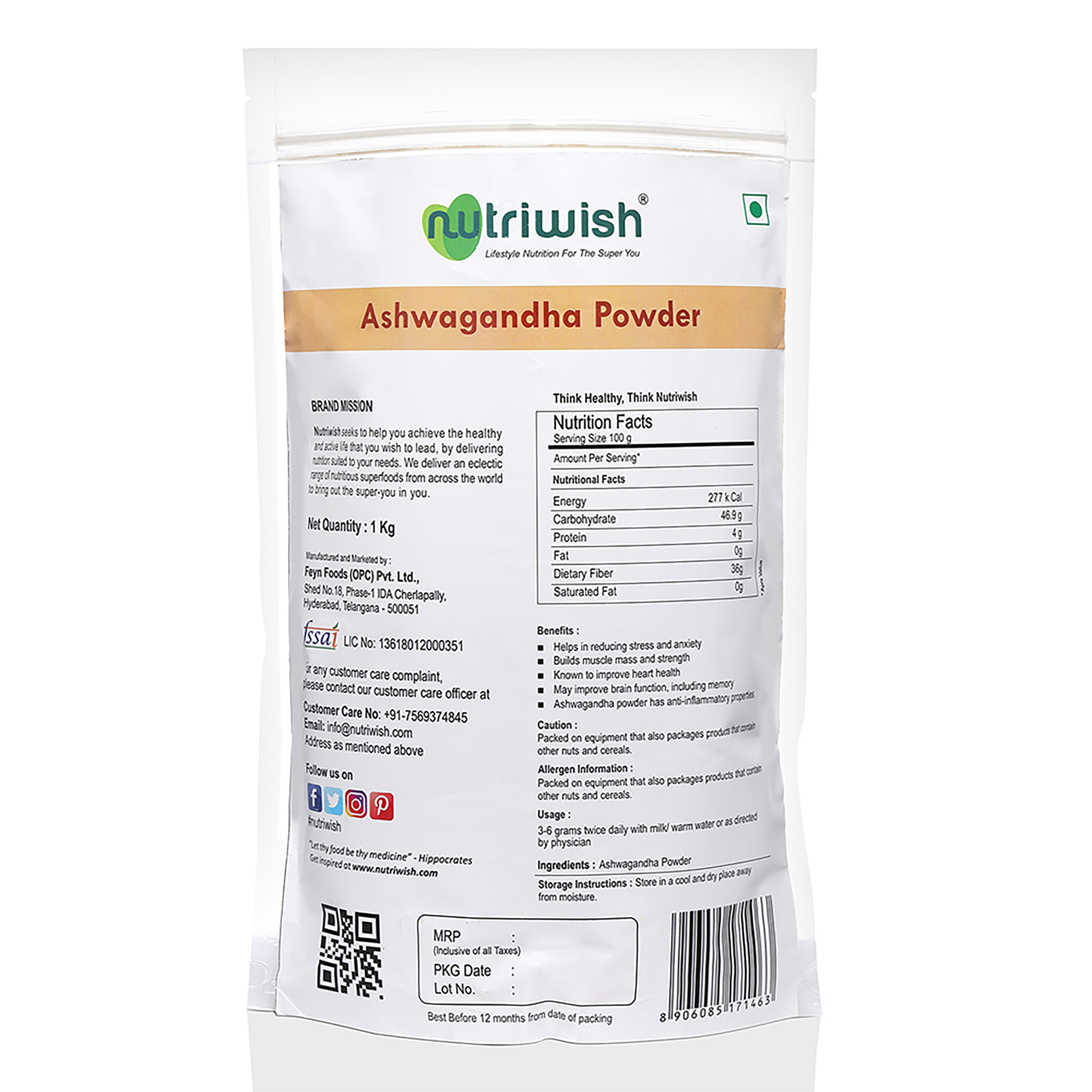 Nutriwish Ashwagandha Powder, 1 Kg