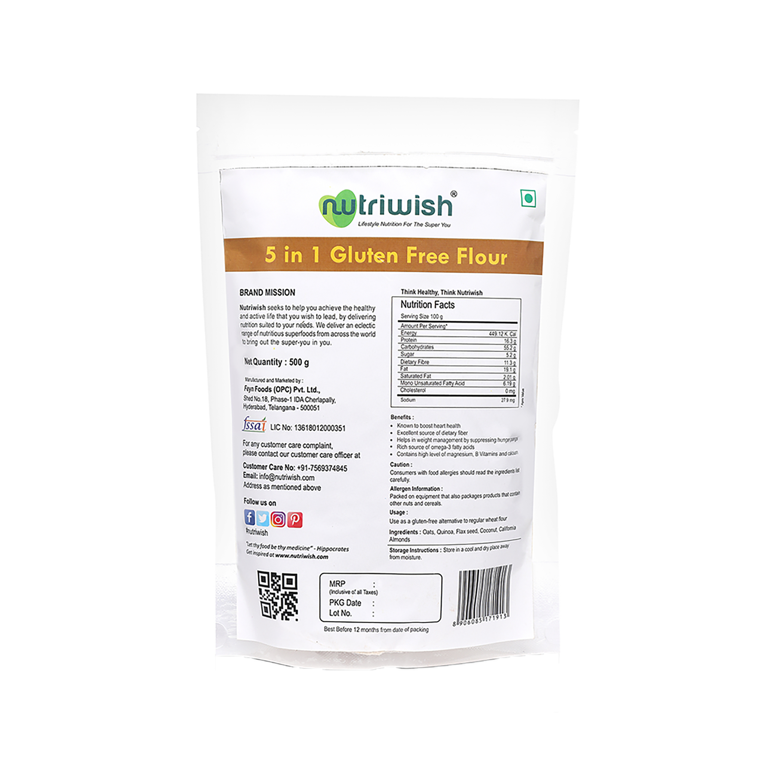 Nutriwish 5-in-1 Gluten Free Flour, 500g