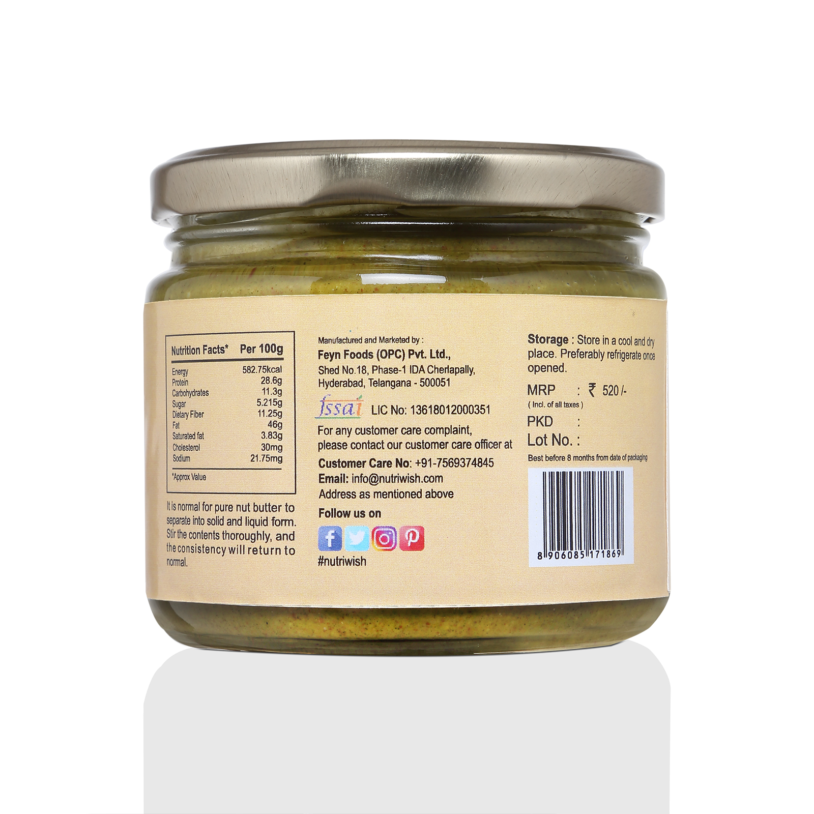 Nutriwish Almond Butter with Moringa, 250g