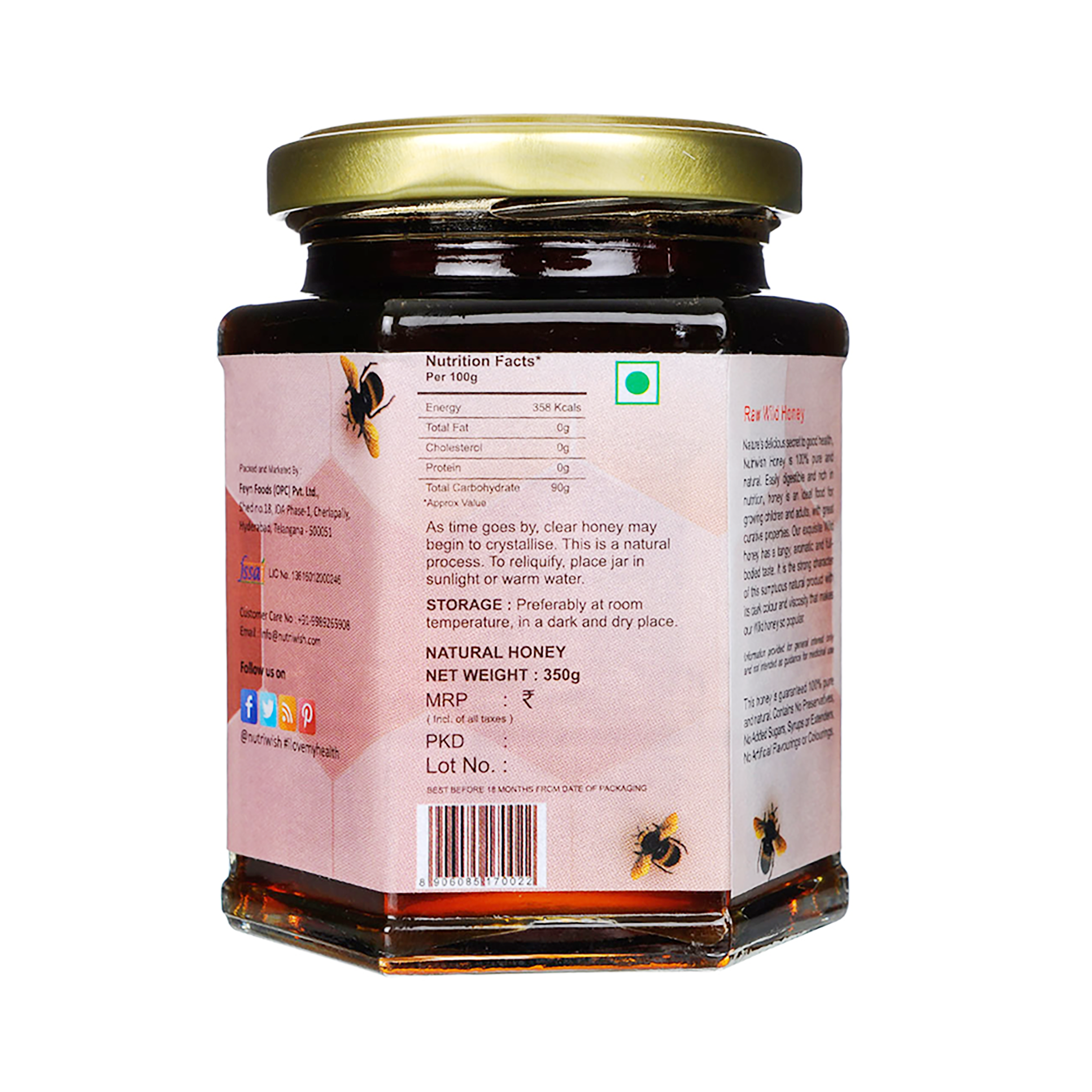 NUTRIWISH 100% Pure Organic Honey - Wild Forest, 350 gm