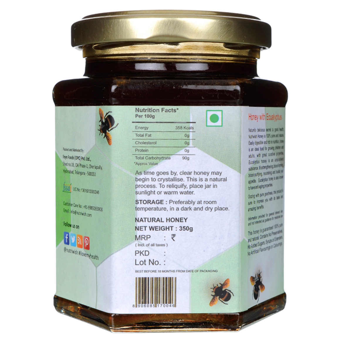 NUTRIWISH 100% Pure Honey - Infused With Eucalyptus, 350 gm