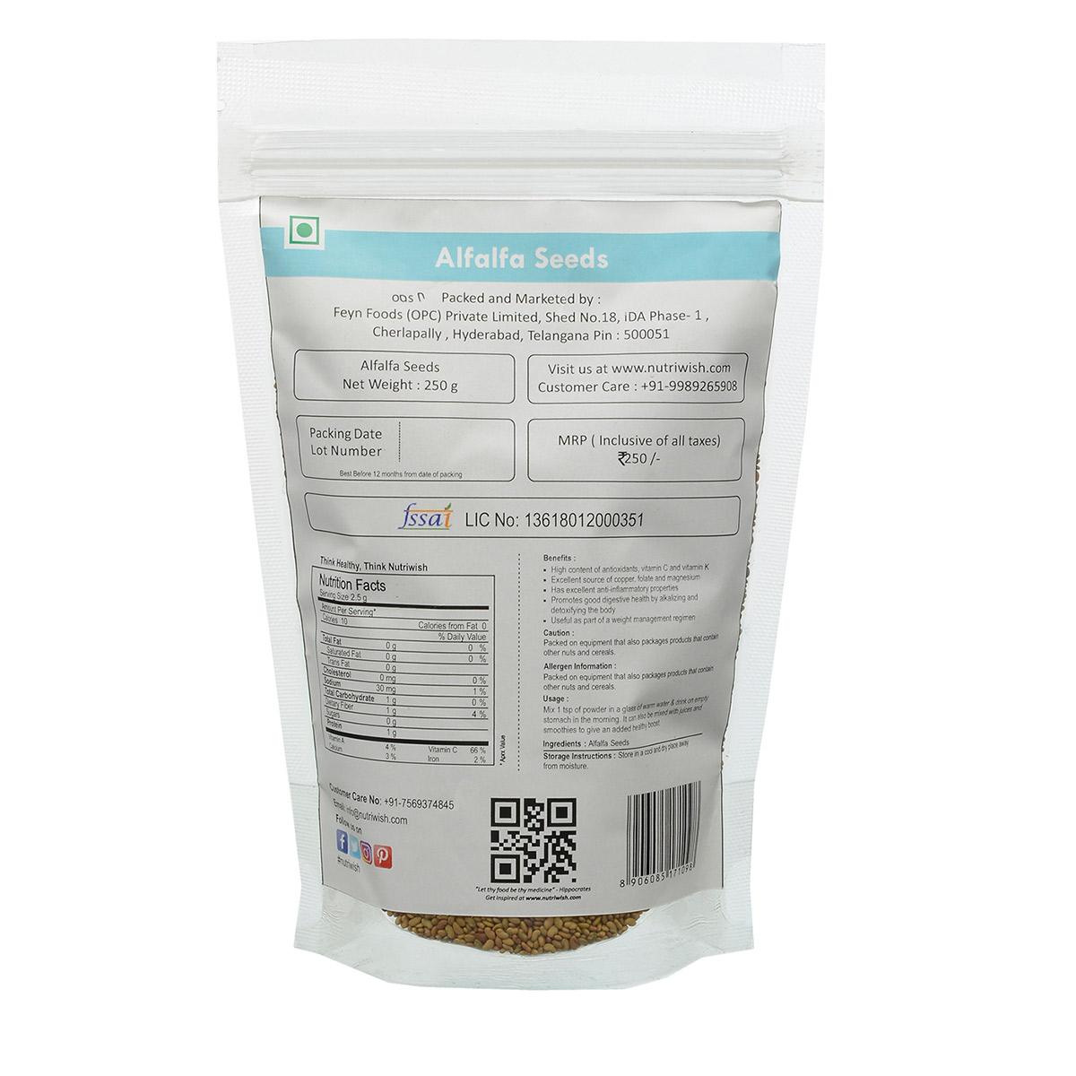 NUTRIWISH Alfalfa Seeds, 250 g