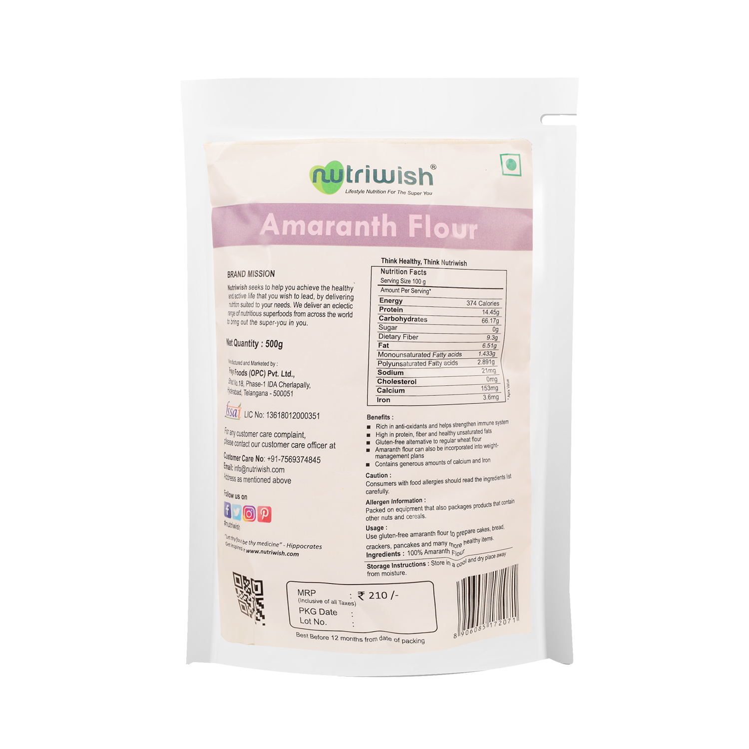 Nutriwish Amaranth Flour, 500g
