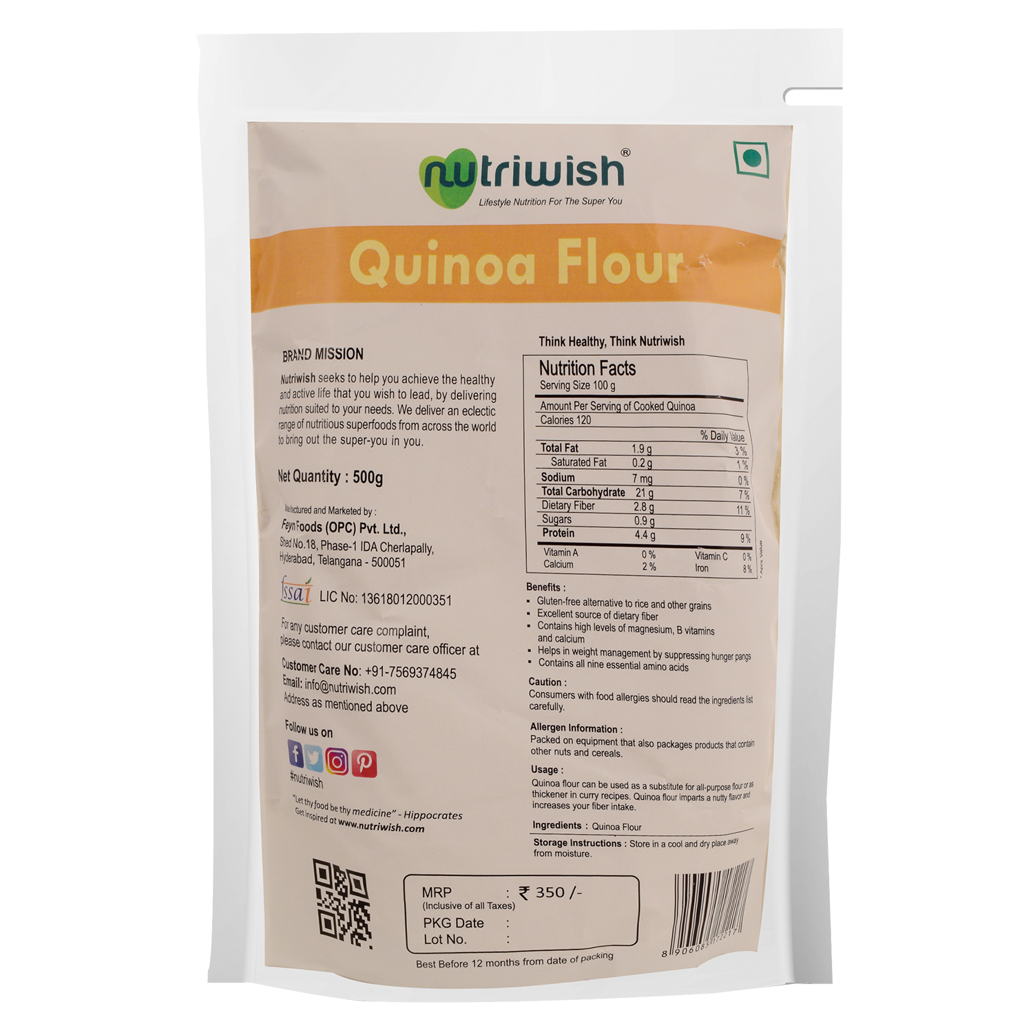 Nutriwish Quinoa Flour, 500g