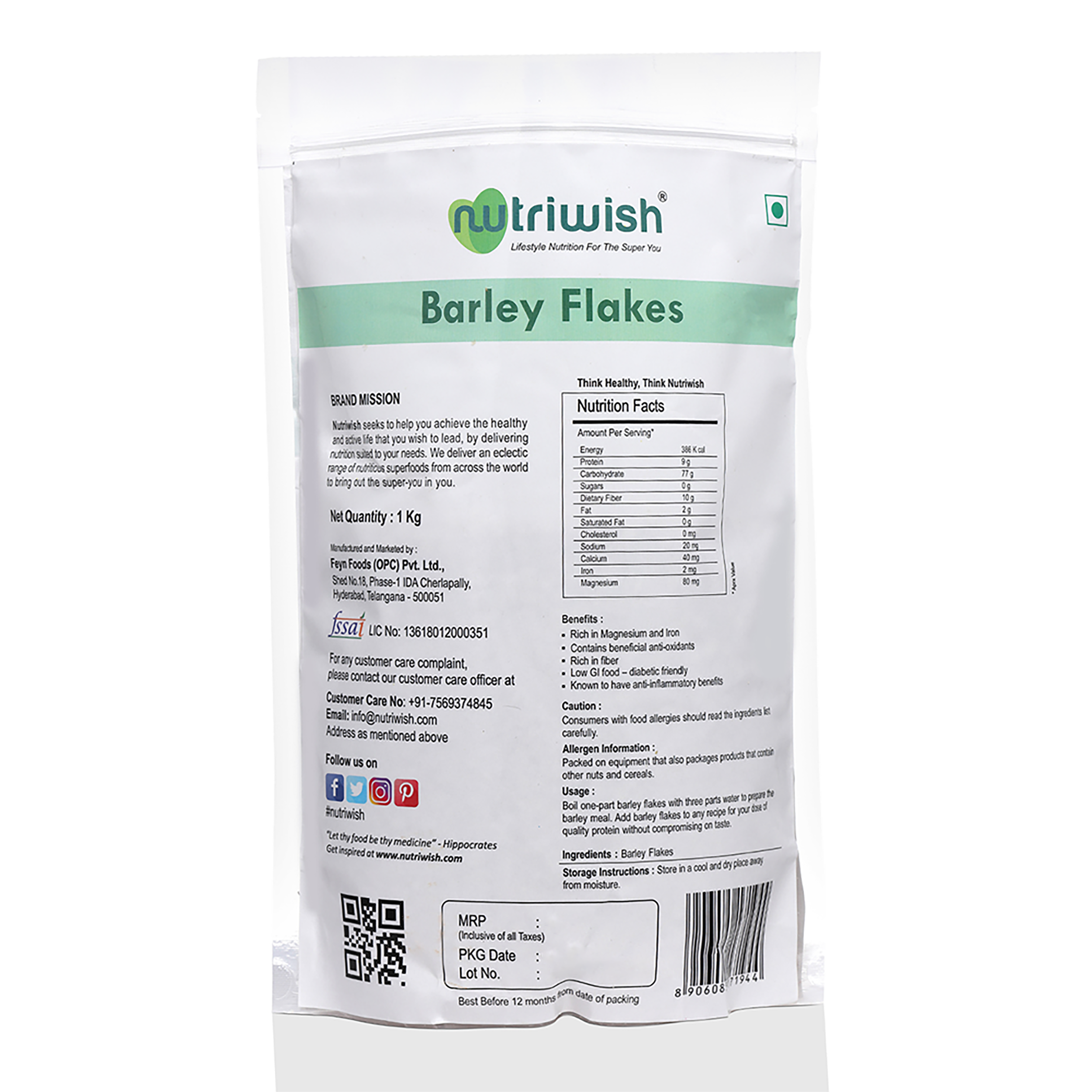 Nutriwish Barley Flakes, 1 Kg