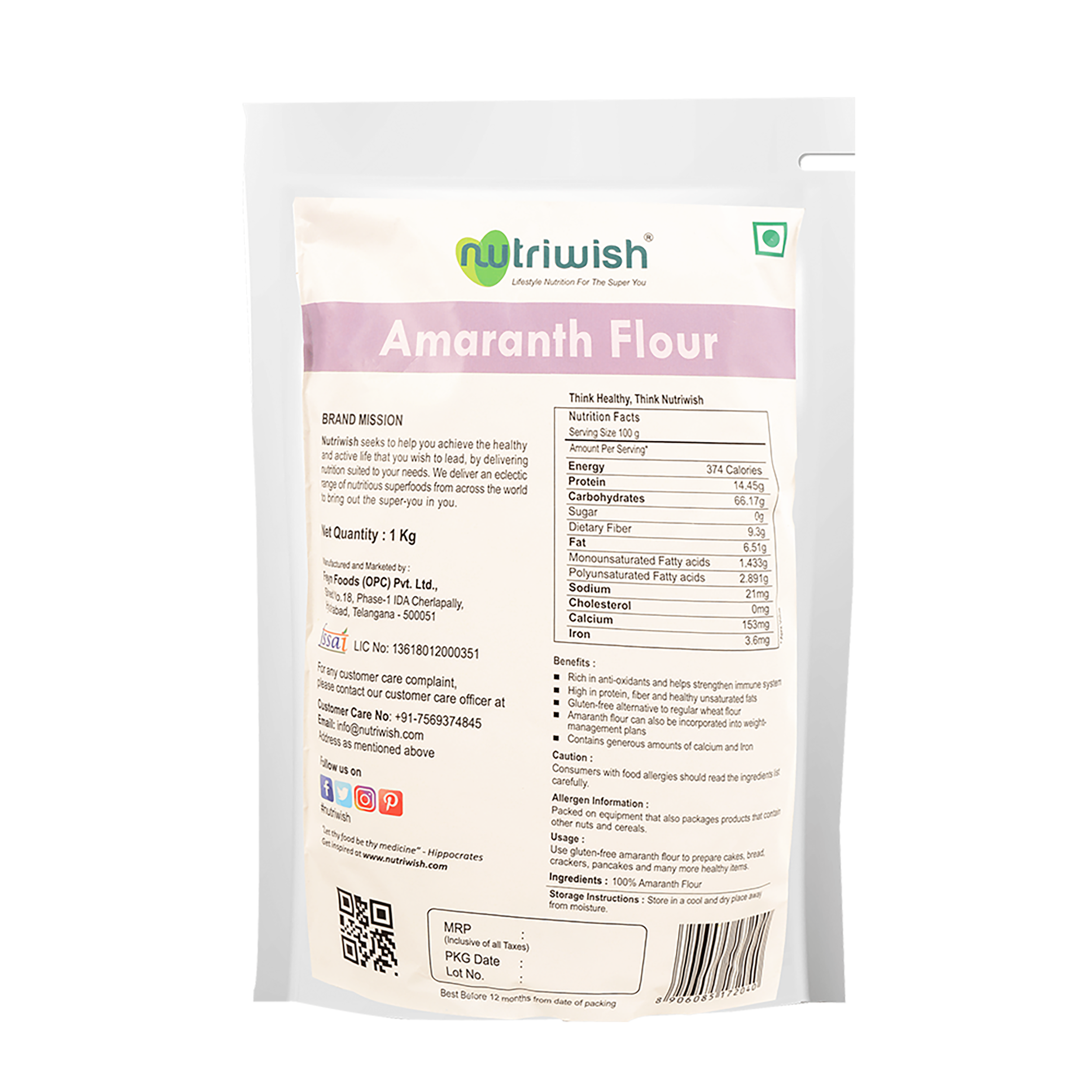 Nutriwish Amaranth Flour, 1 Kg