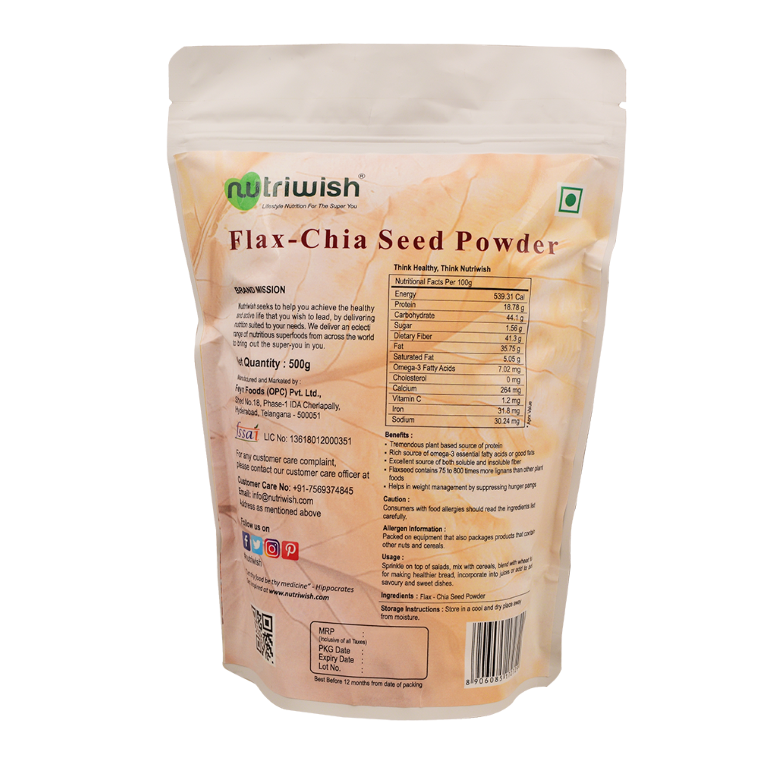 Nutriwish Flax Chia Seed Powder, 500 g