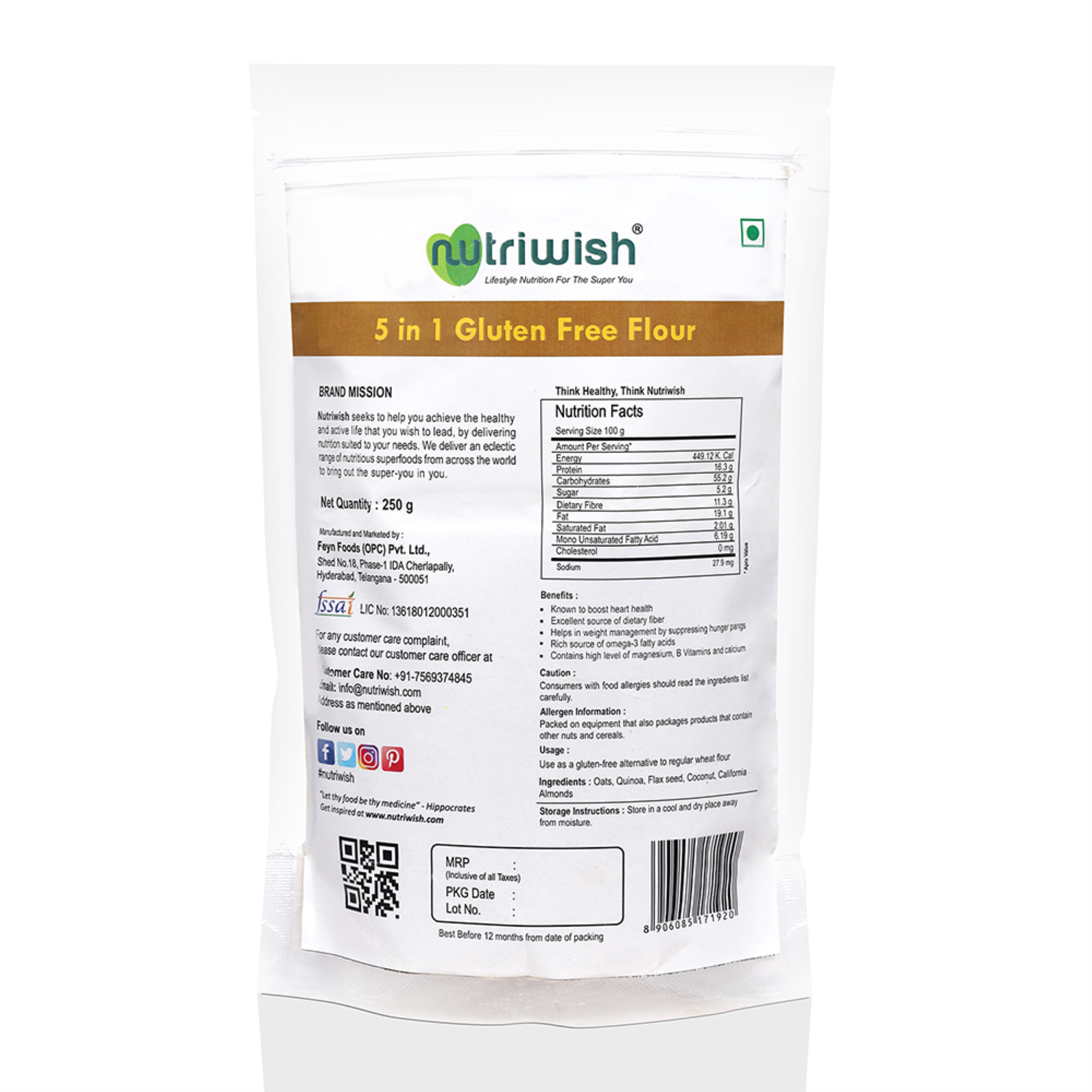 Nutriwish 5-in-1 Gluten Free Flour, 250g