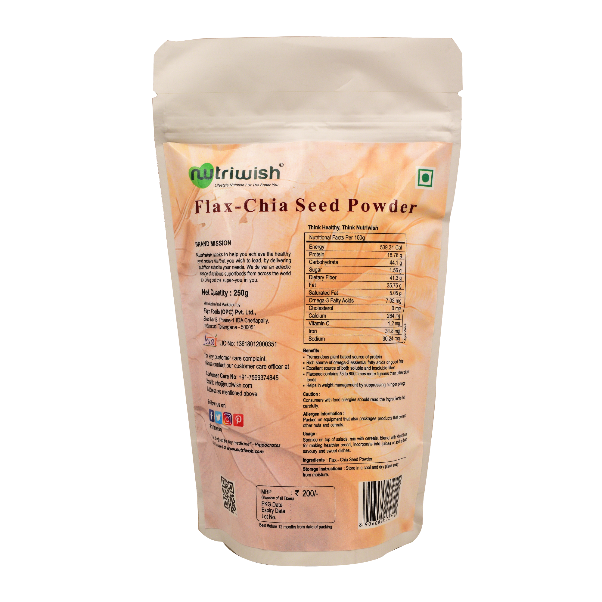 Nutriwish Flax Chia Seed Powder, 250 g