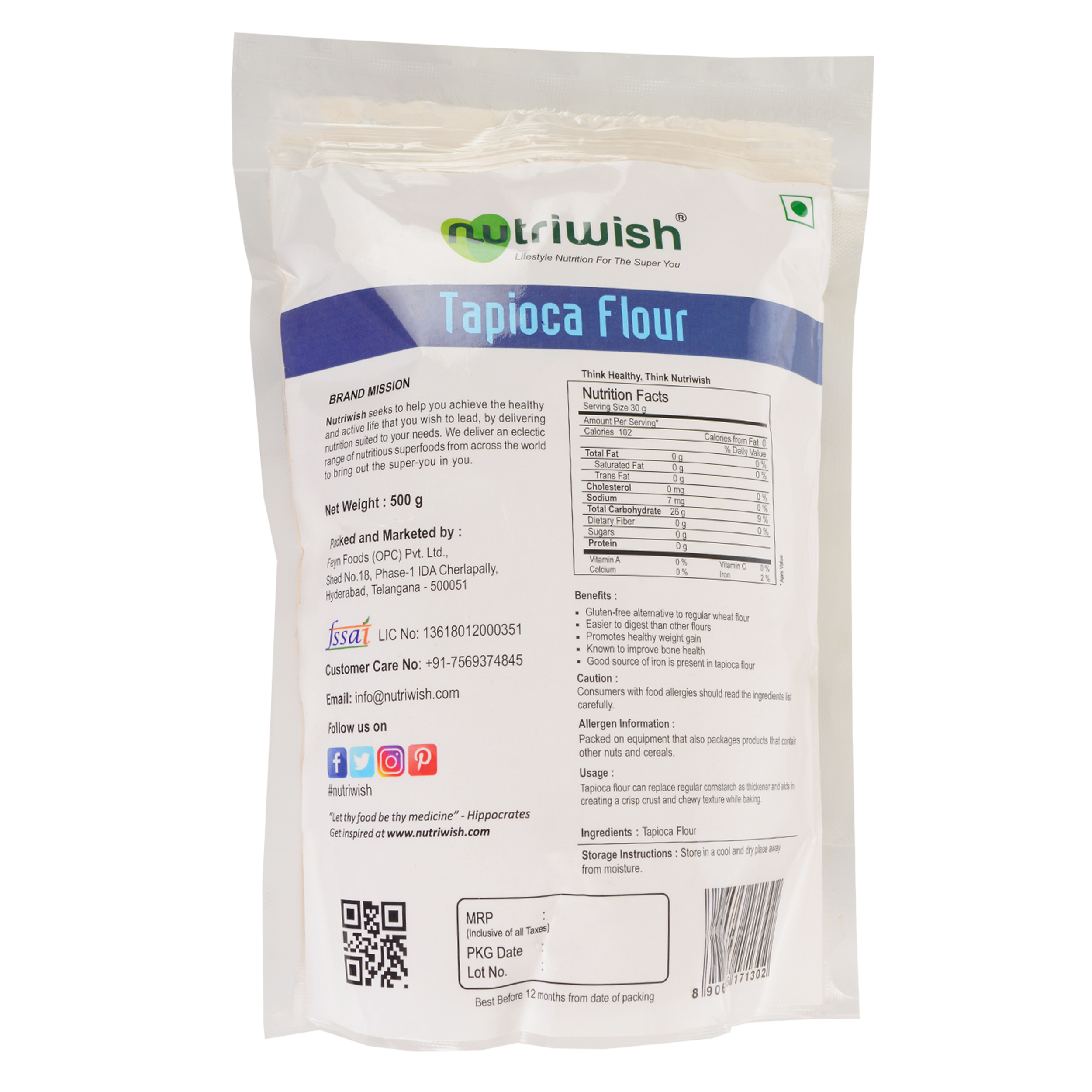 NUTRIWISH Tapioca Flour, 500gm