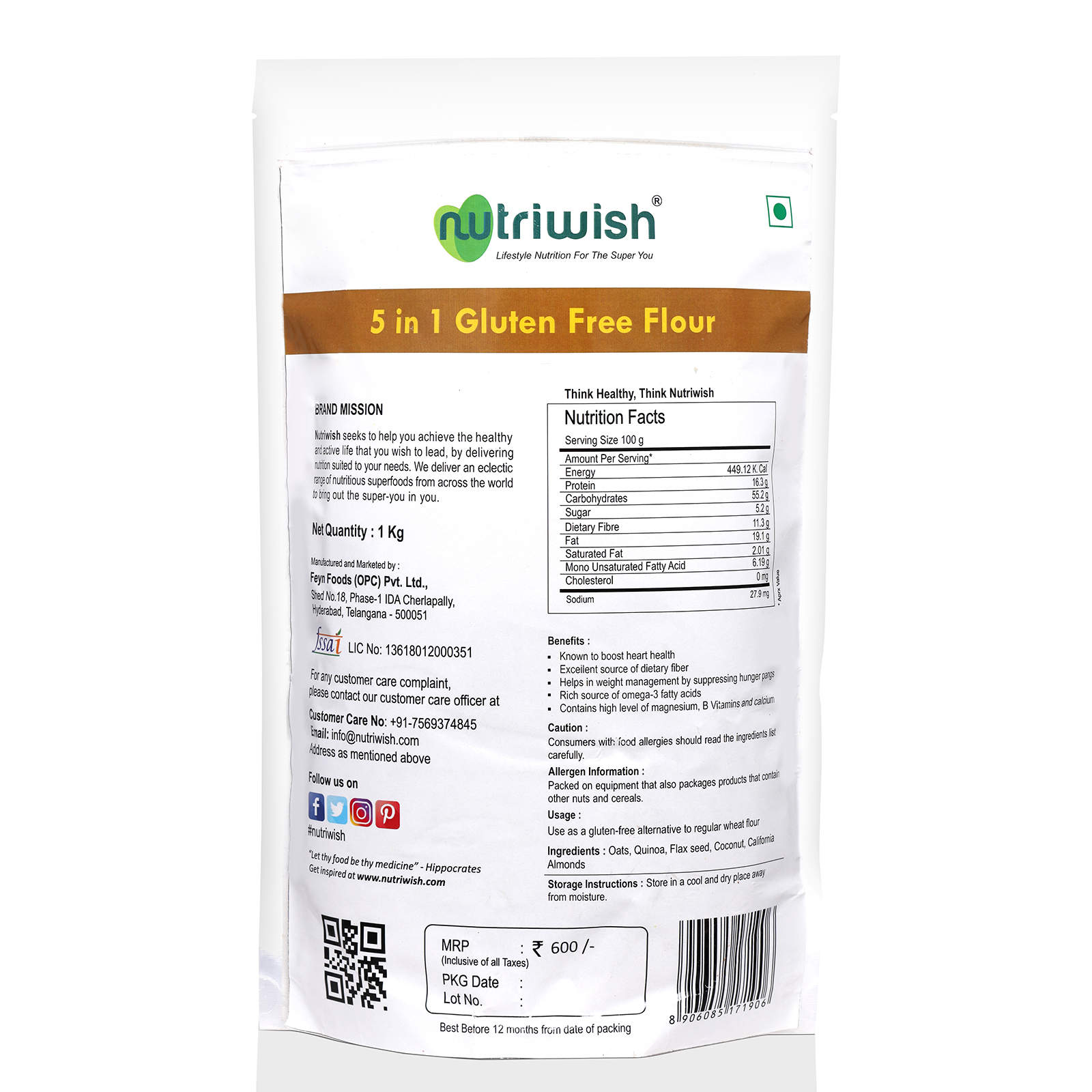 Nutriwish 5-in-1 Gluten Free Flour, 1 Kg